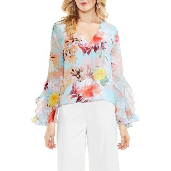 Vince Camuto Tops - Vince Camuto floral sheer ruffle sleeve blouse